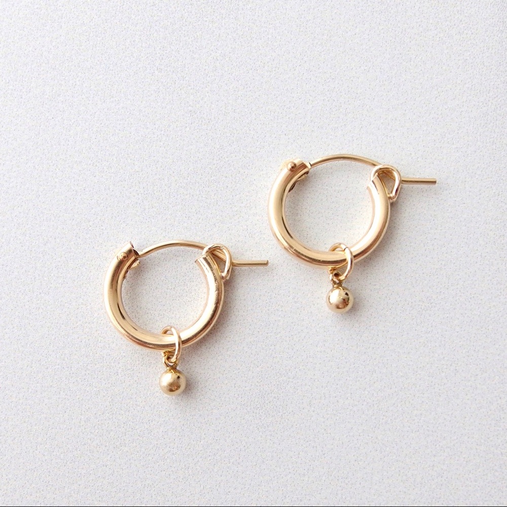 Dainty ball huggie hoops 14k gold filled